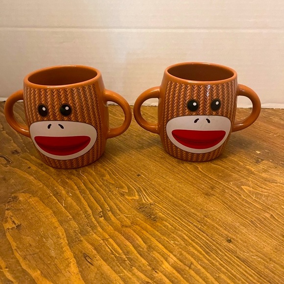 Galerie Other - Set Of 2 Sock Monkey Double Handle Coffee Tea Mugs